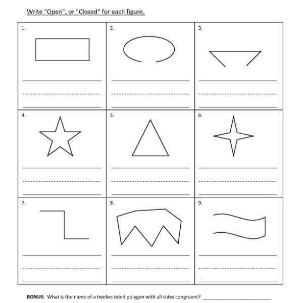 First Grade Open, Or Closed, Figures Worksheet 05 â One Page